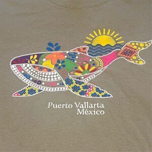 Yazbek T-Shirt Unisex Large Beige Embossed Puerto Vallarta Mexico Turtle Graphic